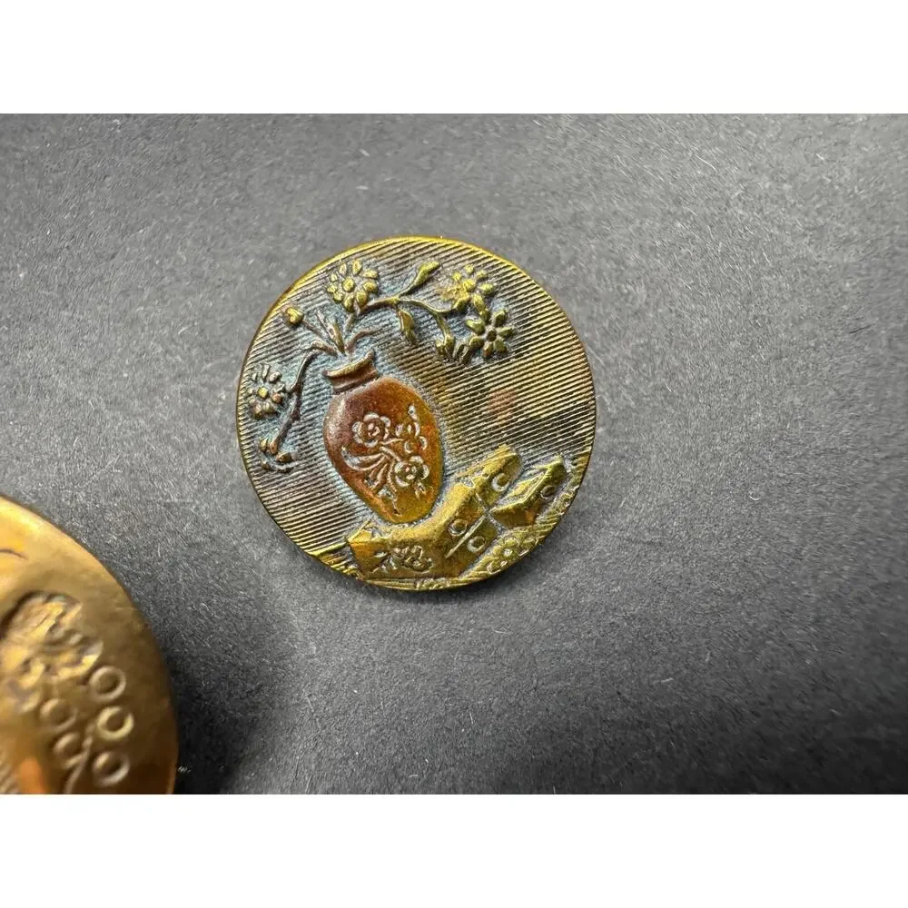 Antique Button Brass Floral Design Benedict & Burnham & Solidaire Paris France
